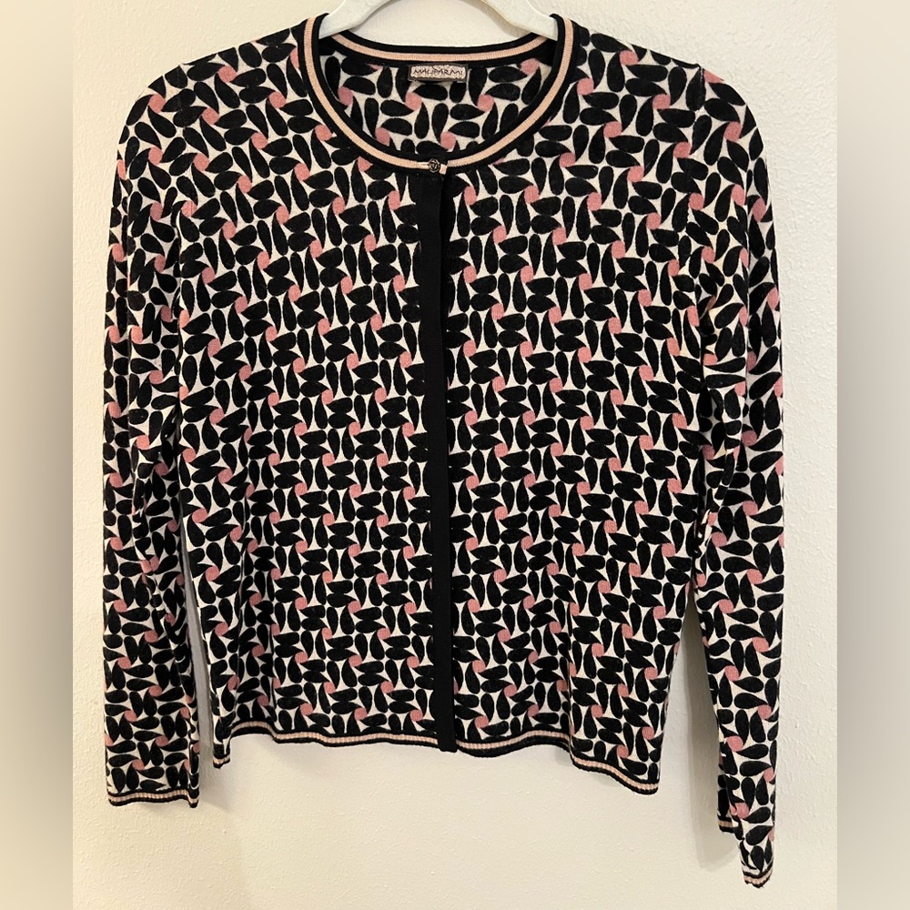 Maliparmi women’s cardigan 100% size S wool black/pink floral print button front